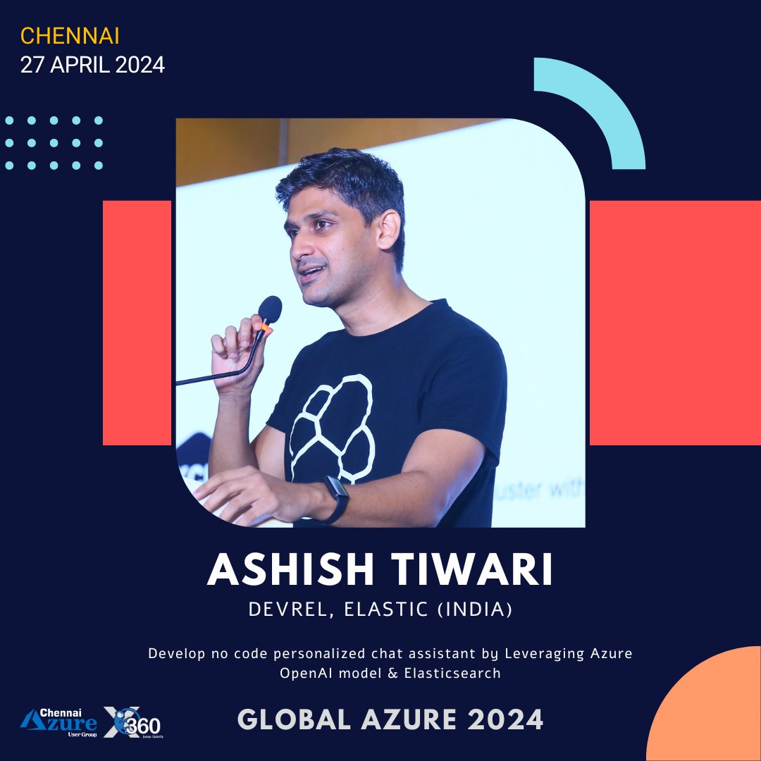 XMonkeys360's tweet photo. Don't miss Ashish Tiwari's talk on "Developing No-Code Personalized Chat Assistance" using Azure OpenAI model & Elasticsearch at Global Azure 2024 on April 27, 2024.
Register: https://t.co/XJcsg9cHUT
#GlobalAzure #ChennaiAzureUserGroup #XMonkeys360 #CloudNative #devops https://t.co/DFX0zf3wQe