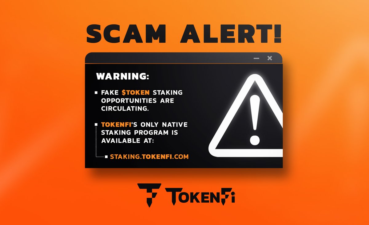 ⚠️ WARNING: fake $TOKEN staking opportunities are circulating. #TokenFi's only native staking program is available at: staking.tokenfi.com To avoid losing your funds, do NOT visit or connect your DEX wallet to any other websites.