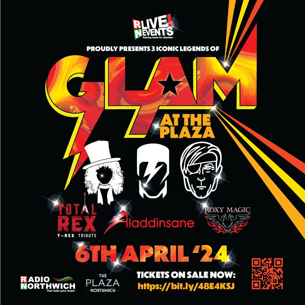 We're incredibly proud to be sponsoring tonight's @RadioNorthwich Glam Rock Tributes night to raise money for #SimplyTheBreast! We can't wait to re-live the golden era of British music featuring classic tracks as performed by Total Rex, Aladdinsane and Roxy Magic!🎶