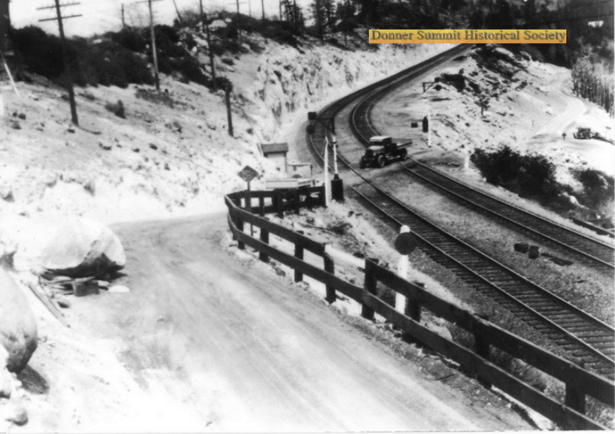 Yesterday, we discussed the Nyack Lodge at Emigrant Gap. Just east of the lodge is the famous crossing of the Transcontinental Railroad by the Lincoln Highway. This crossing has changed over the years as automobiles have become more prominent. This c. 1931 photo shows how…