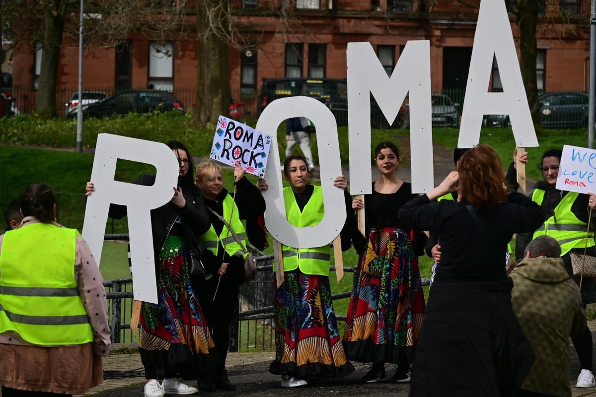 With wind in our sails & our hearts full, we now head from the procession and on to the community celebration! Join us at 2pm for more music, food, children’s activities & dance 💃 Location: Queens Park Govanhill Parish Church (by the park, 170 Queens Drive) Opre Roma! 💙❤️💚