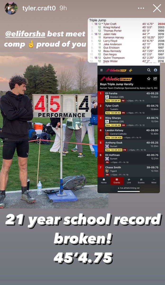 Absolutely fired-up for & proud of @TylerCraft2024 for continuing to set his goals high - work his face off - and see his goals met! New @TuHS_Wolves school record set in the Triple Jump - breaking a mark that stood for 21 years! Well done my man - you’ve earned it!