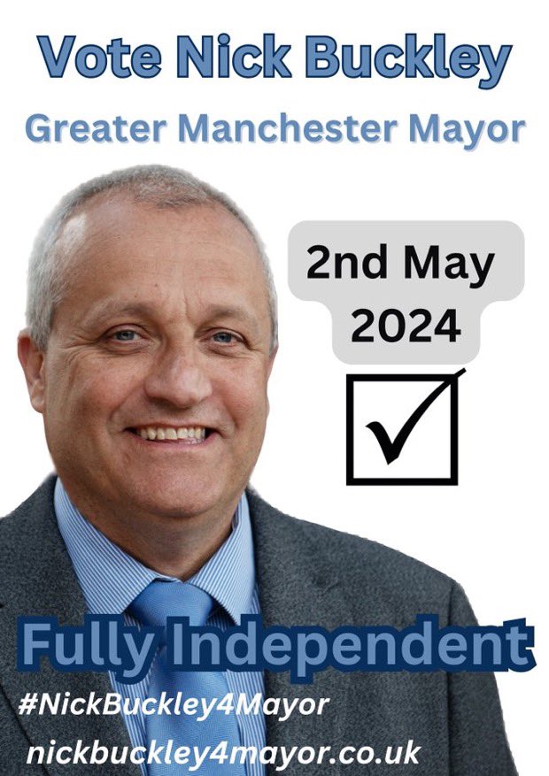 Download this poster from my website home page - 2 sizes. Put it in your window and help me get my face known across Greater Manchester. Big thanks! nickbuckley4mayor.co.uk