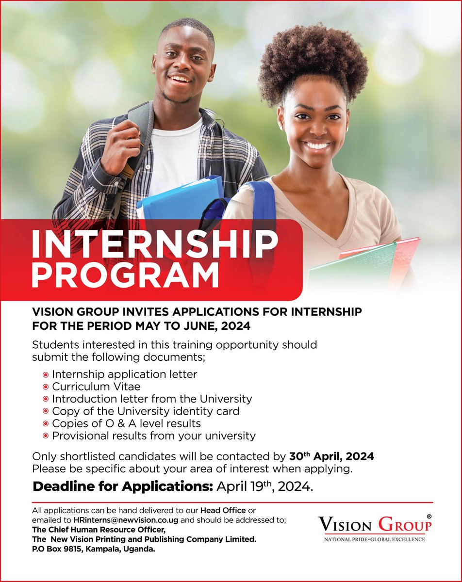 Vision Group is offering an exciting internship opportunity for the period of May to June 2024. Deadline for Applications: April 19th, 2024 #VisionUpdates