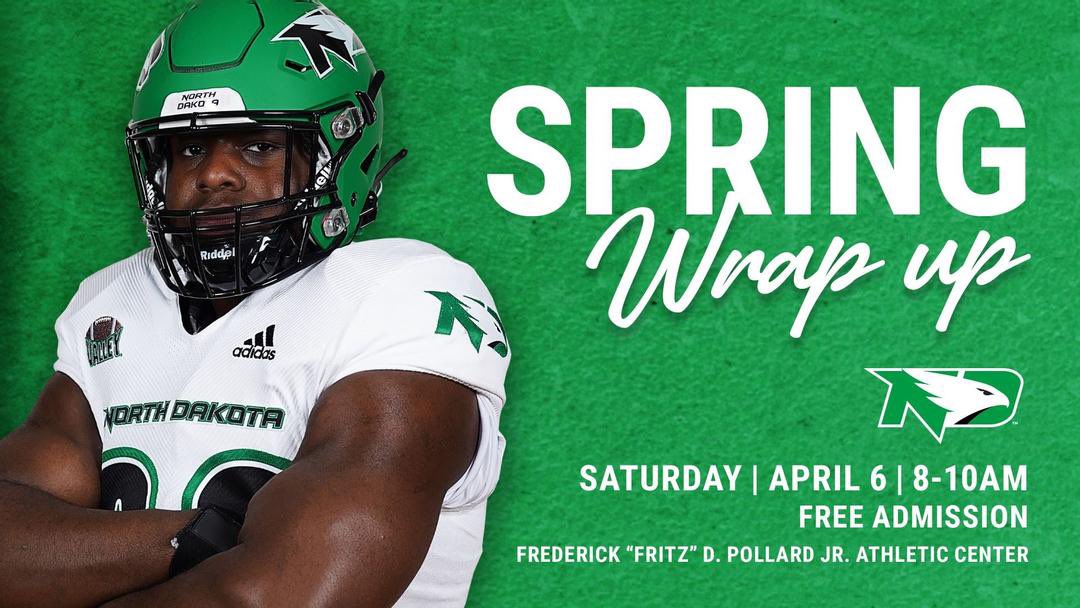 Almost time for the Spring Wrap-Up‼️ 📍 Pollard Athletic Center 🕗 8-10 a.m. 📻 Home of Economy Radio Network ☕️ Free Coffee from Happy Camper [First 100 fans] 🍩 Doughnuts While Supplies Last ℹ️ Coloring & Tailgate Games Available #UNDproud | #LGH