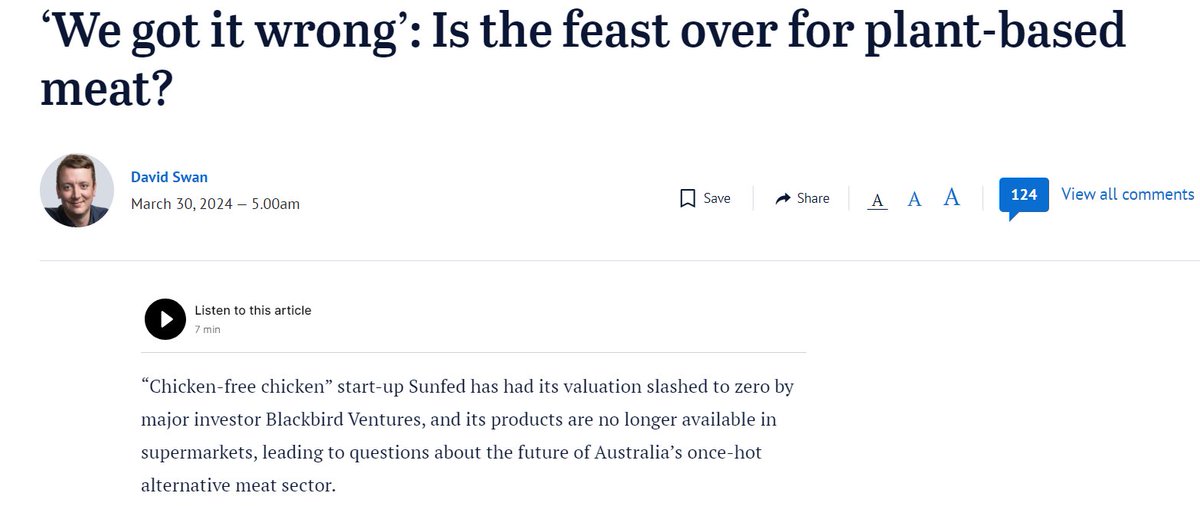 'investors in the sector are now admitting they got several things wrong, incl. overestimating consumer demand for alternative meat [..] The lack of a clear route to profitability for the business in the short term is keeping investors away, with gross margins deeply negative'