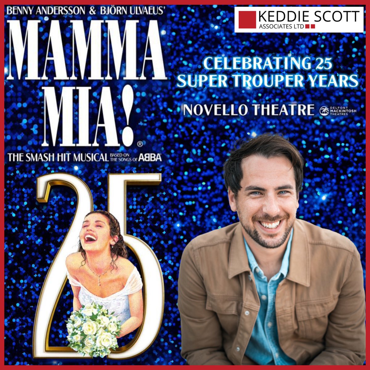 MAMMA MIA (@MammaMiaMusical) turns 25 today! #ThankYouForTheMusic 💙 Wishing the entire company of #MammaMiaLondon a fantastic show tonight, including our very own JOHN-PAUL BIRSS (@johnpaulbirss) ✨ #MammaMiaMusical #MammaMia25