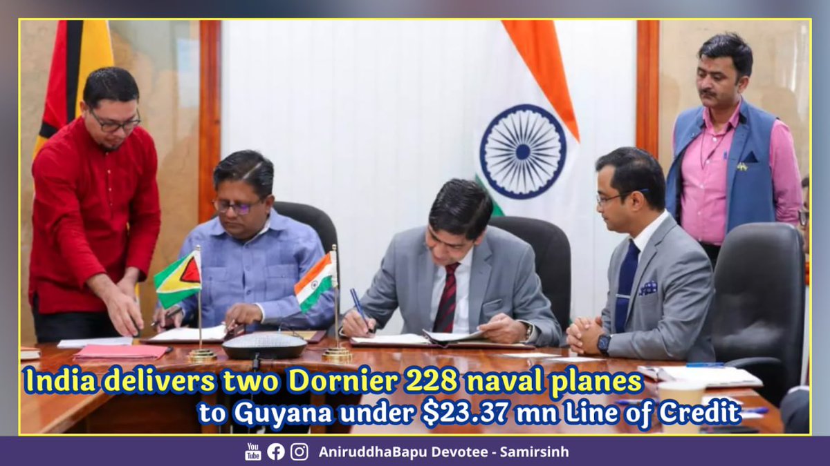 India extends $23.37 mn Line of Credit to #Guyana, under which it delivered 2 HAL-made #Dornier228 naval planes. This multi-mission maritime patrol aircraft will augment Guyanese #MaritimeSecurity. Guyana is also in talks with India to purchase #ArmouredVehicles, #PatrolVessels…