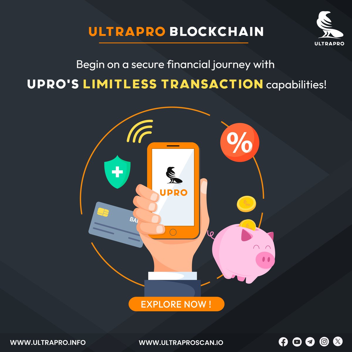 Start your money journey with #Upro! With unlimited #transactions and security, managing your #finances has never been easier.

🖥 For More Details :
ultrapro.info
ultraproscan.io

#Blockchain #cryptoprice #blockchainnews #SatoshiNakamotos49thBirthdayBash