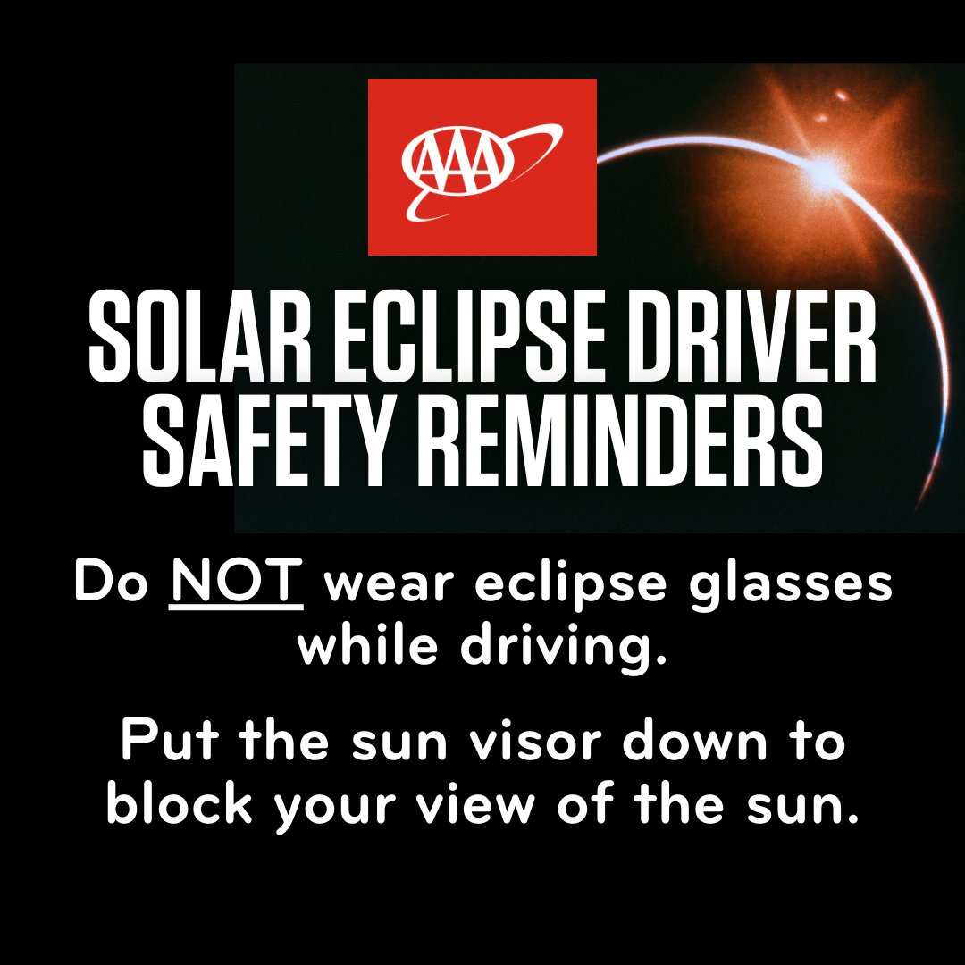 Try and stay off the road during the #SolarEclipse, and if you have to drive, keep sun visors and cell phones down to protect your eyes, reduce temptation to look at the sun, and avoid distracted driving.