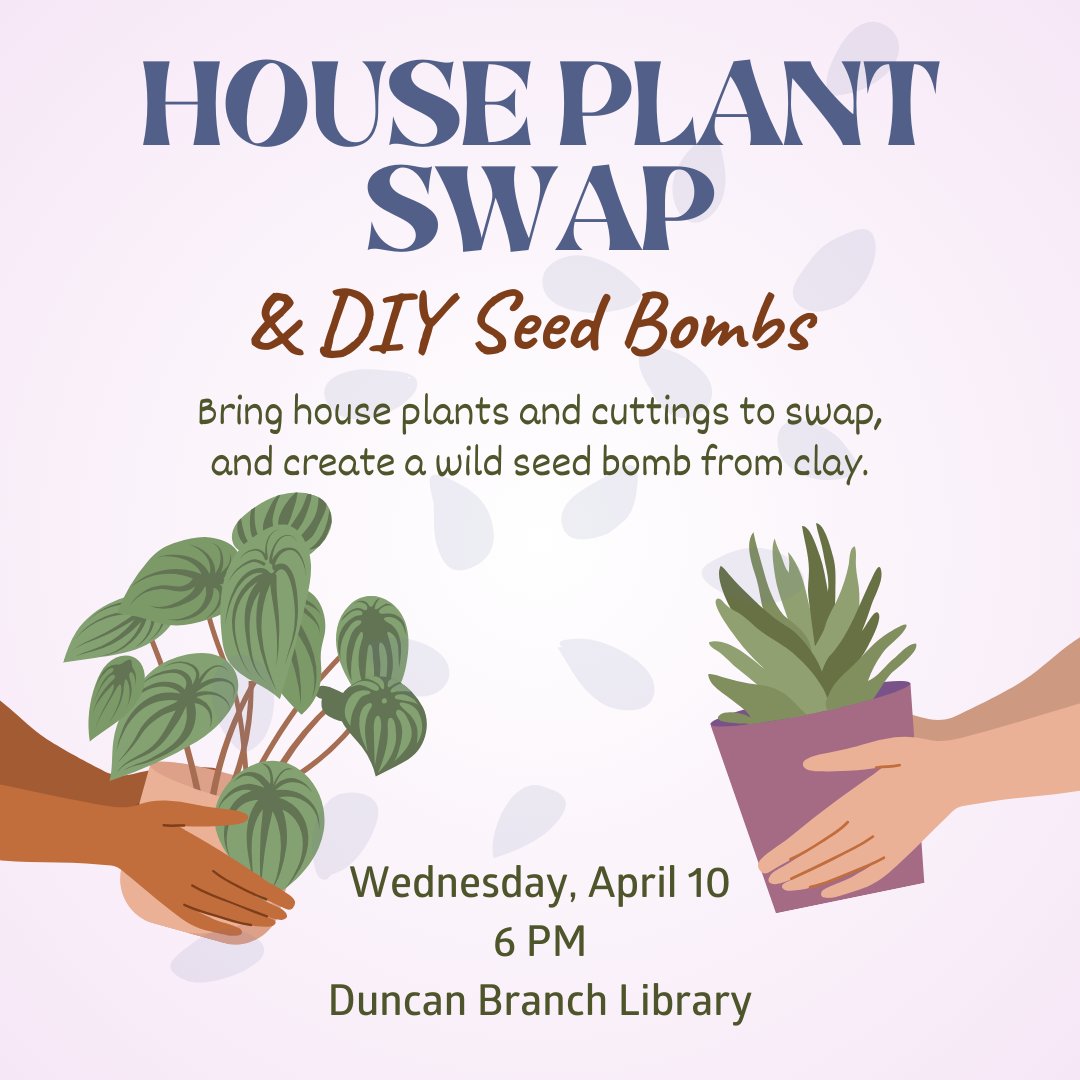 Celebrate National Gardening Month and our All Alexandria Reads book choice, 'Brave the Wild River' by swapping and learning about plants with your neighbors! Registration required: alexlibraryva.org/event/10003076