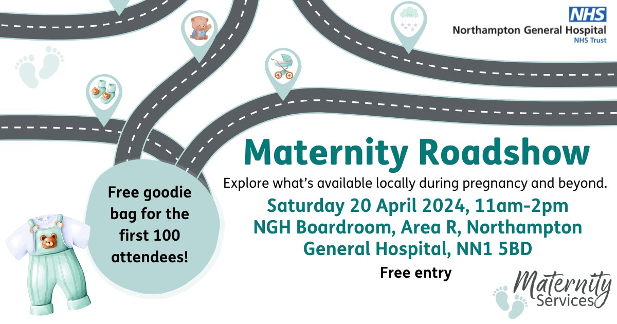 We're hosting a free Maternity Roadshow at Northampton General Hospital on Saturday 20 April 2024 from 11.00am-2.00pm. Come along to meet our local maternity teams and explore what's available in Northampton during pregnancy and beyond. Find out more: orlo.uk/MWqm0