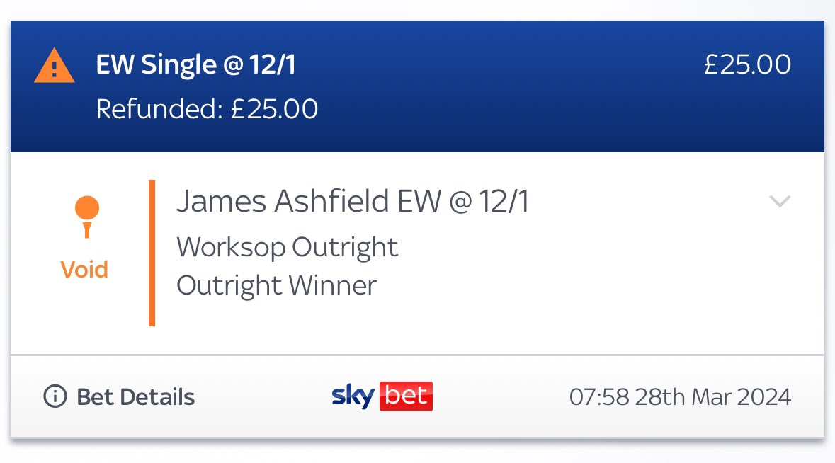 dannybarnes08's tweet photo. @SkyBetHelp can you tell me why this winning bet has been voided? https://t.co/2rLj8z6fRe