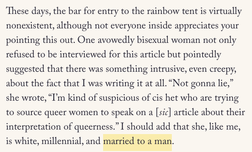 Funny essay from @katrosenfield on Zoomers and Millennial sexuality, and how it's often not very tied to the actual sex you're having. There's nothing wrong with being bisexual, but it's kinda weird when you've never, well, been bisexual. 1/
