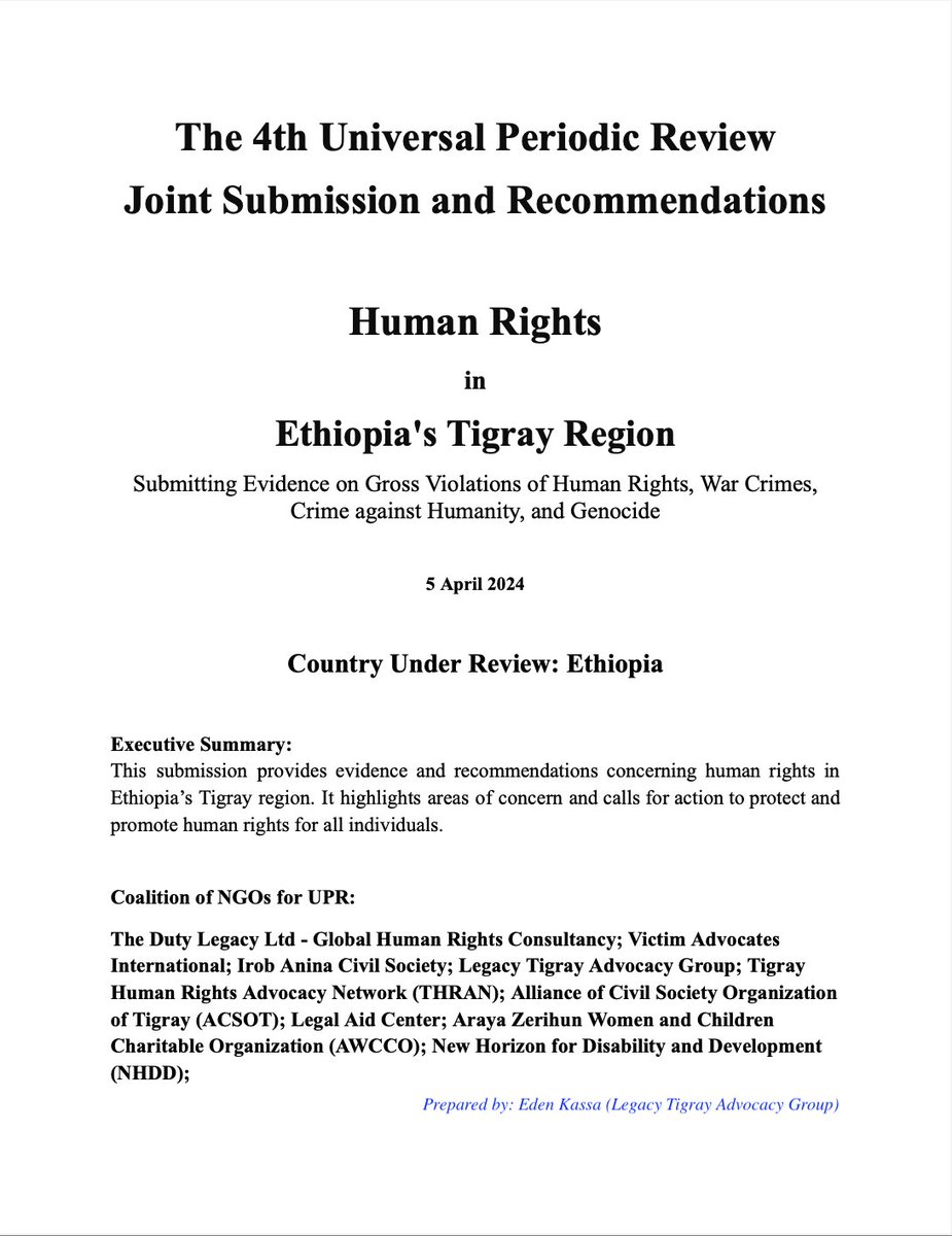 👏🏽Today, we have submitted evidence to @UN_HRC regarding Gross Violations of Human Rights, War Crimes, Crimes against Humanity & Genocide in #Tigray, Ethiopia. I would like to express my gratitude to all those who contributed. It took us 3mons of hard work to gather this evidence