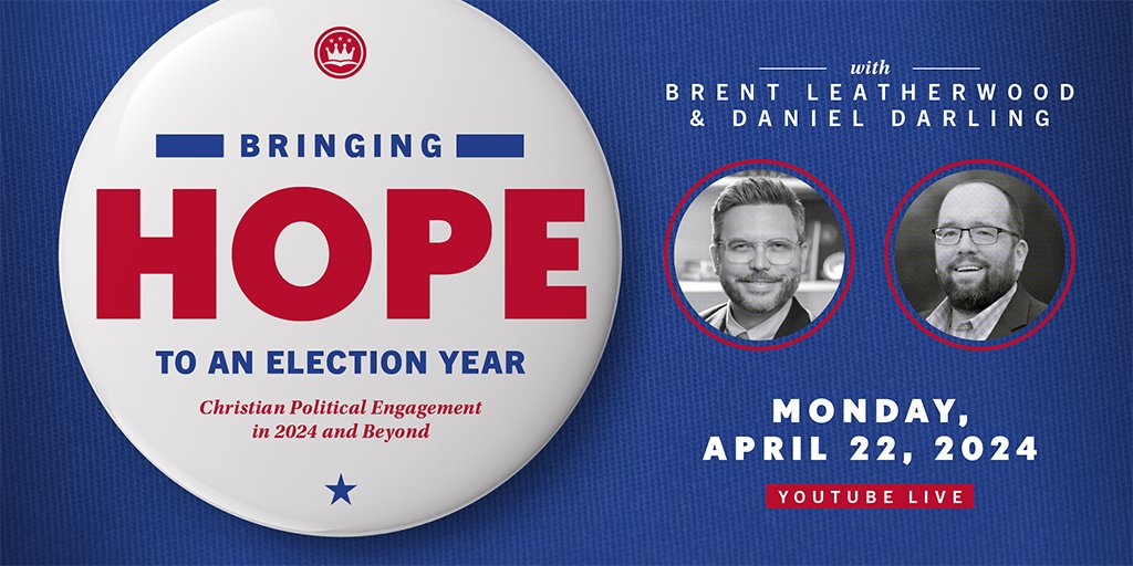 Do Christians have a role to play in the public square? Join us as we discuss this question and more at 'Bringing Hope to an Election Year,' a YouTube Live event with @LeatherwoodERLC and @dandarling on April 22. Sign up now at ERLC.com/electionyear.