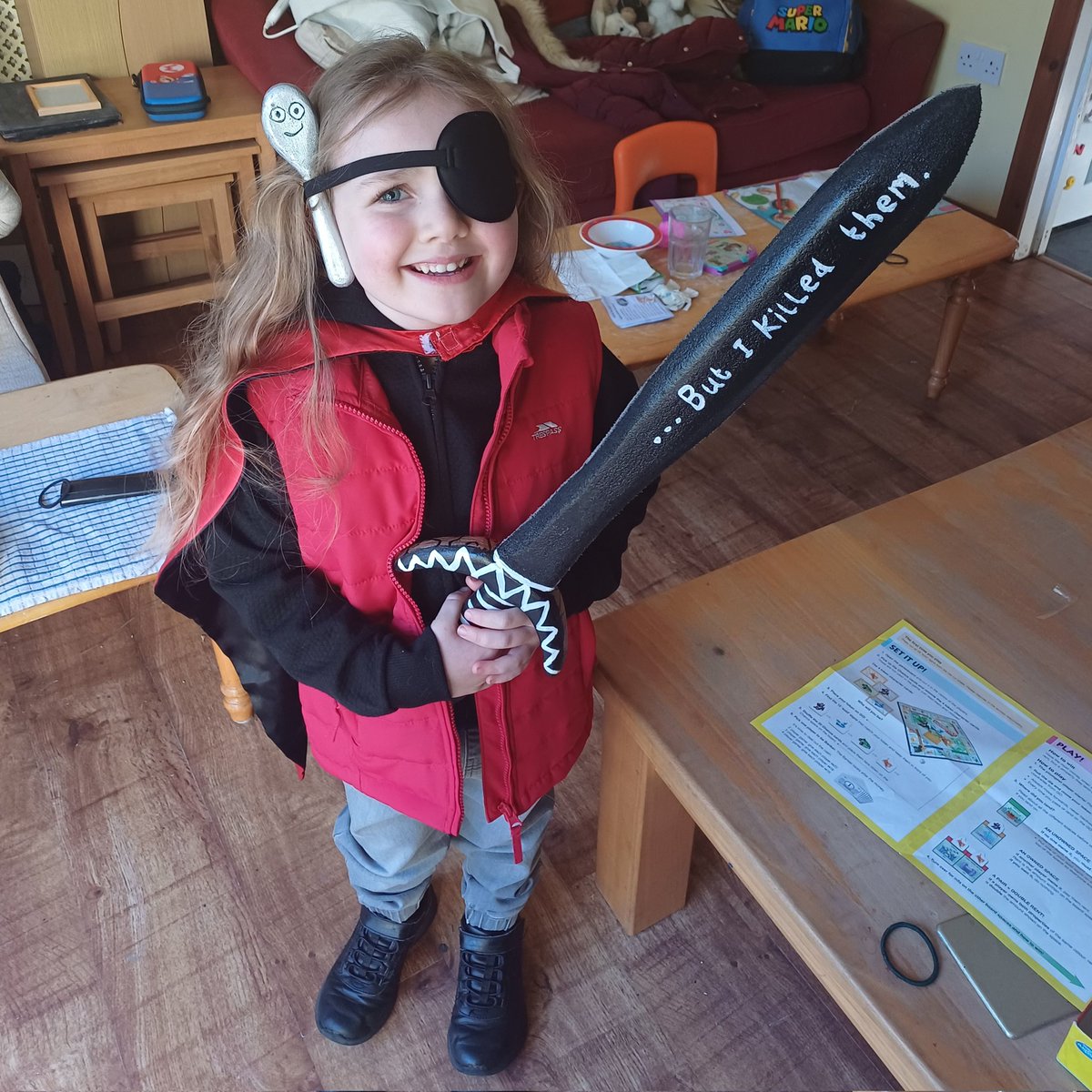 MichaelJFGaines's tweet photo. @CressidaCowell My daughter just reminded me that I forgot to share these photos. She's absolutely loving the Wizards of Once books. We built the sword and the Enchanted Spoon for her costume and she told everyone at school all about the books. #worldbookday https://t.co/P2Yci49xUm
