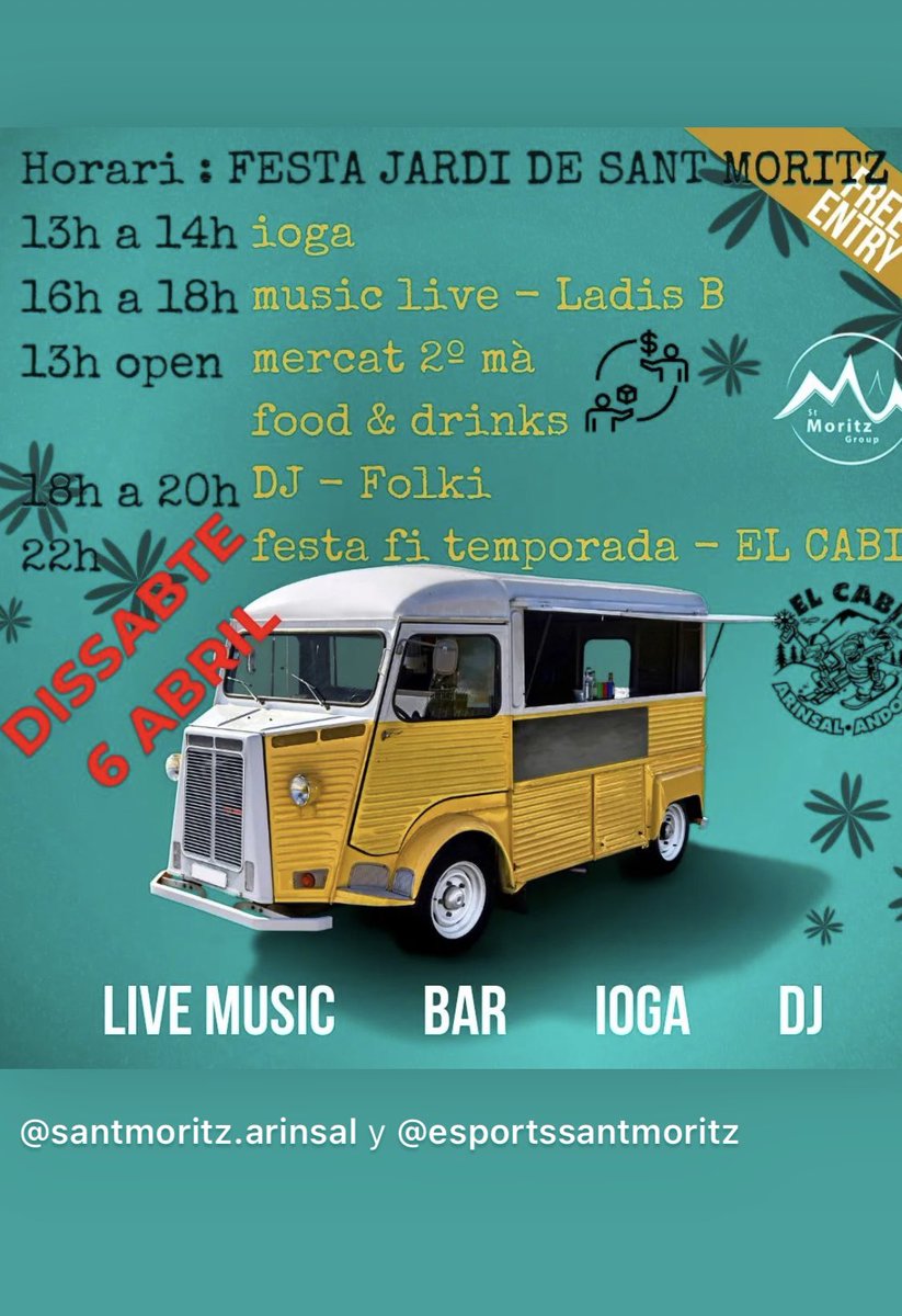 Aquesta tarda a les 16h farem un acústic a Arinsal 🎸🕺🇦🇩
