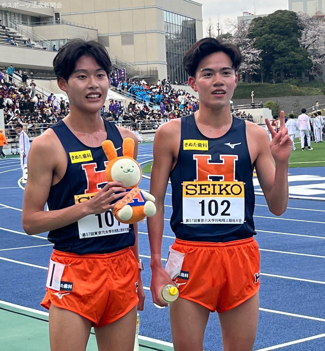 【六大学陸上】 注目の5000m、大島史也選手㊨が3位、 武田和馬選手が7位と入賞しました👏 #法政 #法政大学 #春から法政 #脱兎の勢い