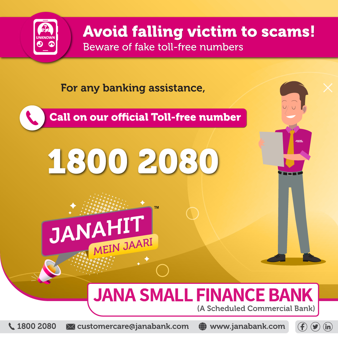 Stay Tuned for insightful updates on secure banking practices. Connect with us @ janabank.com/contact-us/ #JanHitMeinJaari #ConsumerAwareness #staysafe #FreedomfromFrauds #SecureBanking #SafeBanking