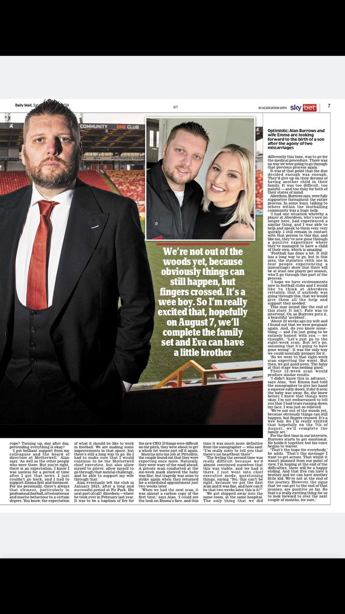 EXCLUSIVE: Thank you to @AberdeenFC CEO @Alan_Burrows for this incredibly brave and honest account of baby loss- and the importance of helping others who may be suffering in silence. For those of us who have gone through this, I firmly believe that more needs to be done in terms…