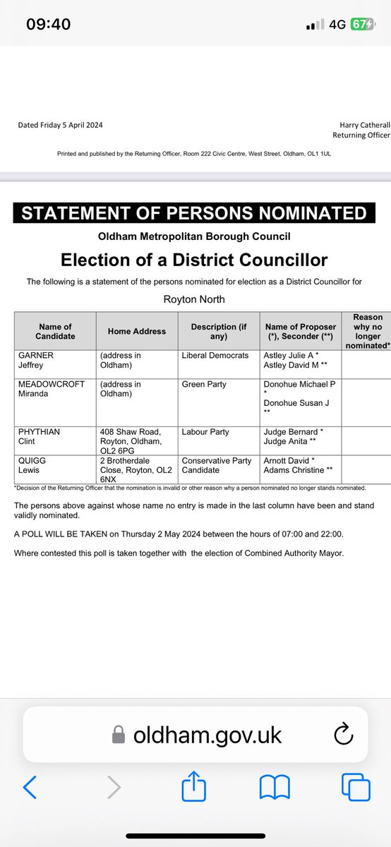 Excited to be standing for Royton North again in the upcoming election on May 2nd