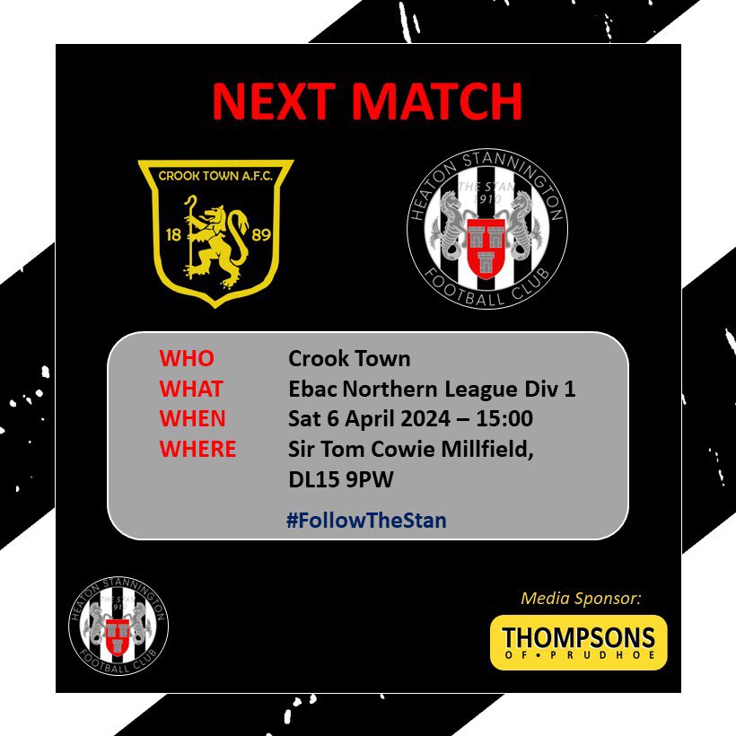 MATCH DAY We are due to visit Crook today. Our hosts have advised there will be a pitch inspection later this morning, we will share any news when we get it.