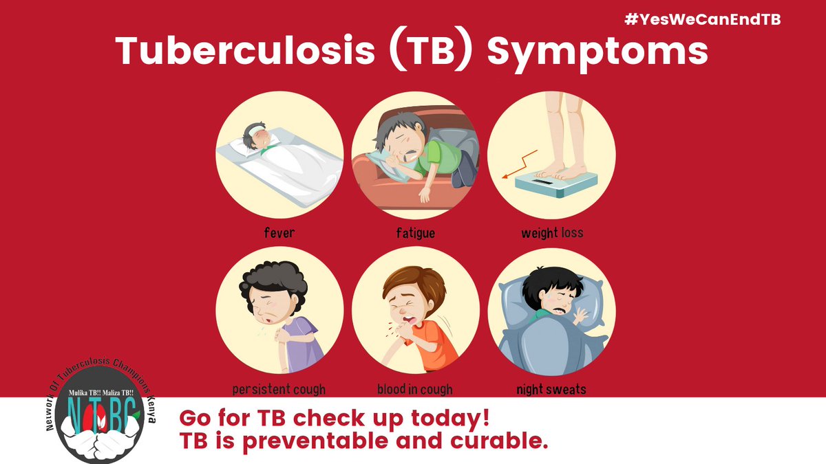 TB Symptoms: Common symptoms of TB include a cough lasting more than 2 weeks, fever, night sweats, and weight loss. If you are experiencing these, Get tested at your nearest health facility. Early diagnosis & treatment are key. #TBAwareness #YesWeCanEndTB #TBinaTIBA