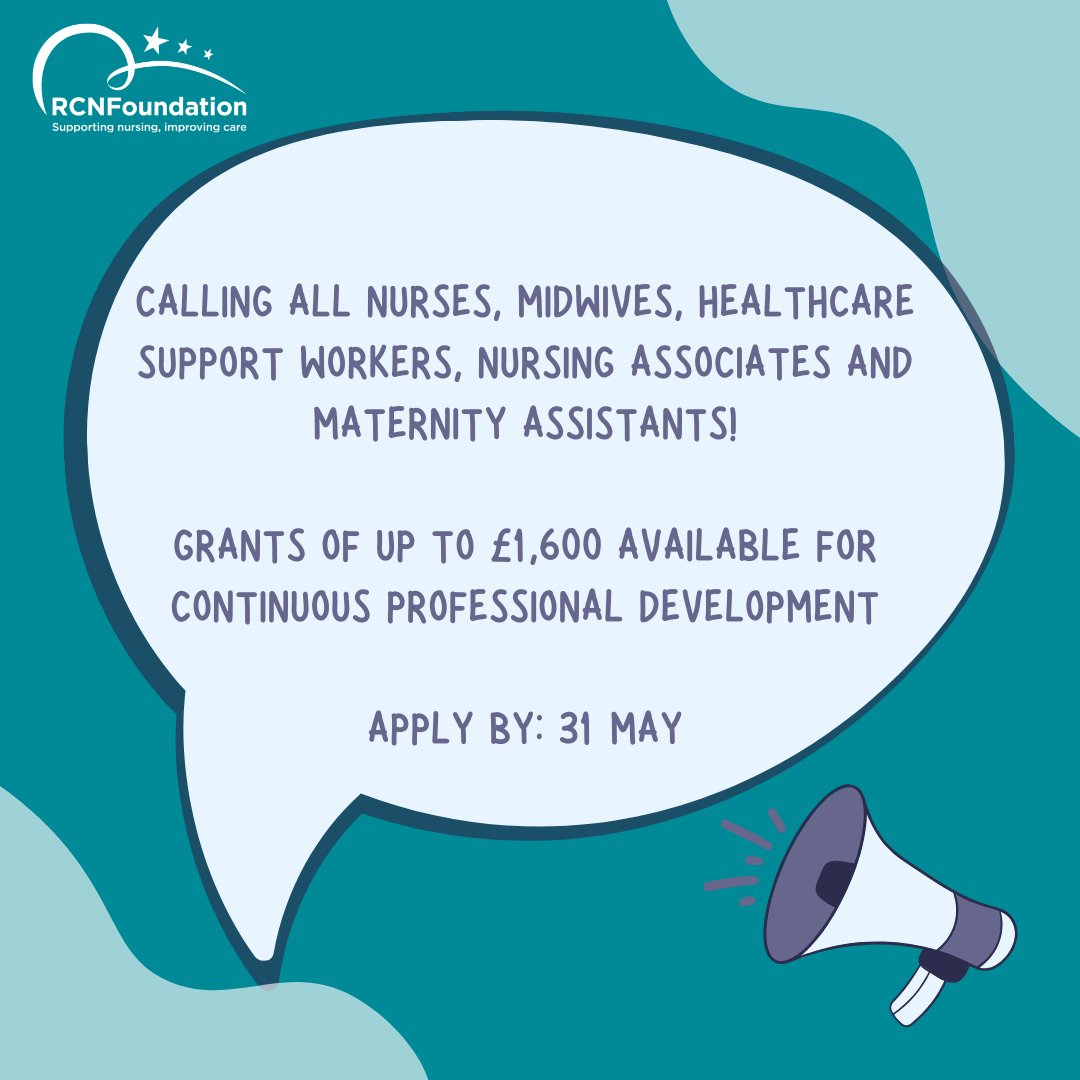 RCN Foundation education grants are here to support your professional and career development. Funding of up to £1,600 is available for courses in: ✔️Adult nursing ✔️Children’s nursing ✔️Learning disability nursing ✔️Mental health nursing Apply 👉 bit.ly/3IUABUk