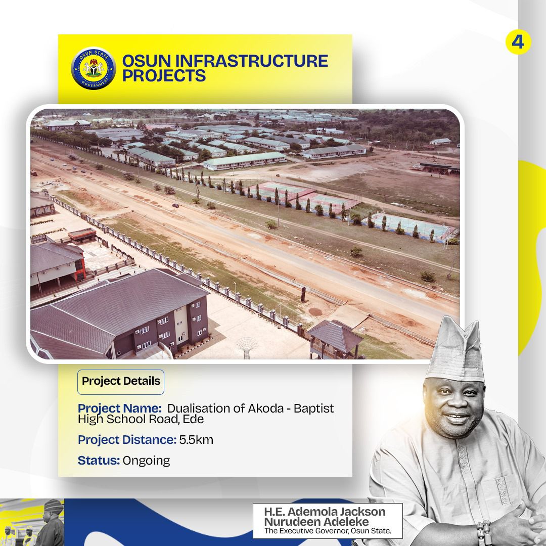DukeOfOsun's tweet photo. Ongoing dualisation of Akoda - Baptist High School Road, Ede by the administration of @AAdeleke_01

This project is part of Governor Adeleke’s Multi Billion Naira infrastructure plan to open Osun for investment and improve the economy of the state.
#ImoleOsunIsWorking https://t.co/w4ReCaomGG