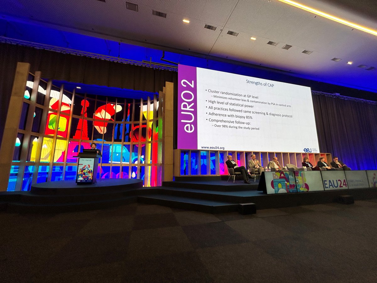 Today at #EAU24 we saw a Plenary Session dedicated to risk-adapted screening of #PCa. The session took a wide look at the latest developments, covering PRAISE-U, new 15-year outcomes of the CAP trial and lectures that offered patient, genetic and international perspectives.