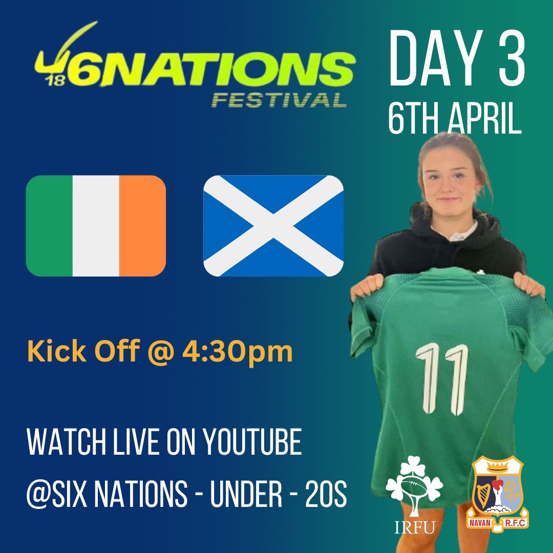 Last day of the U18 Women’s Six Nations today in Wales. Best of luck to Emma & the Ireland squad. 📺 Watch 🇮🇪 v Scotland 🏴󠁧󠁢󠁳󠁣󠁴󠁿 at 4:30pm live at: youtube.com/live/UySLMmf7v… C'mon 🇮🇪 #u6n18 #fromthegroundup #Youthrugby