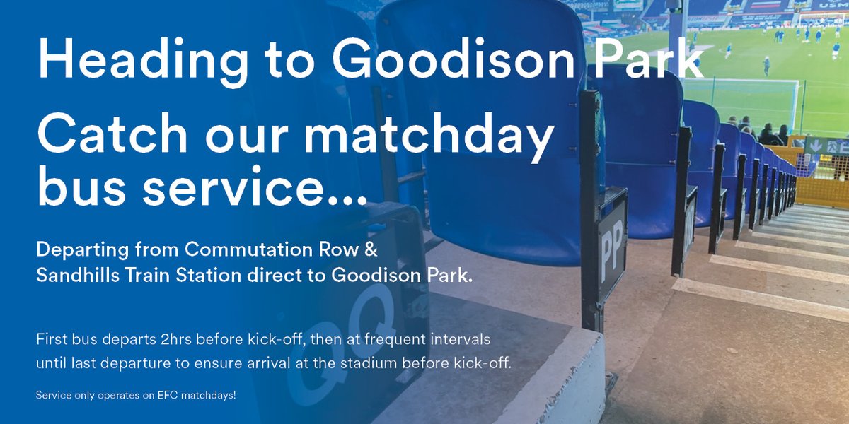 🔵 Not long till kick-off at #GoodisonPark. Jump on our matchday #bus services from 1pm and after the match to & from Commutation Row, #Liverpool City Centre & Sandhills Train Station! ℹ️ stge.co/4cIQmLR****** @Merseytraveltravel @efc_fanservices