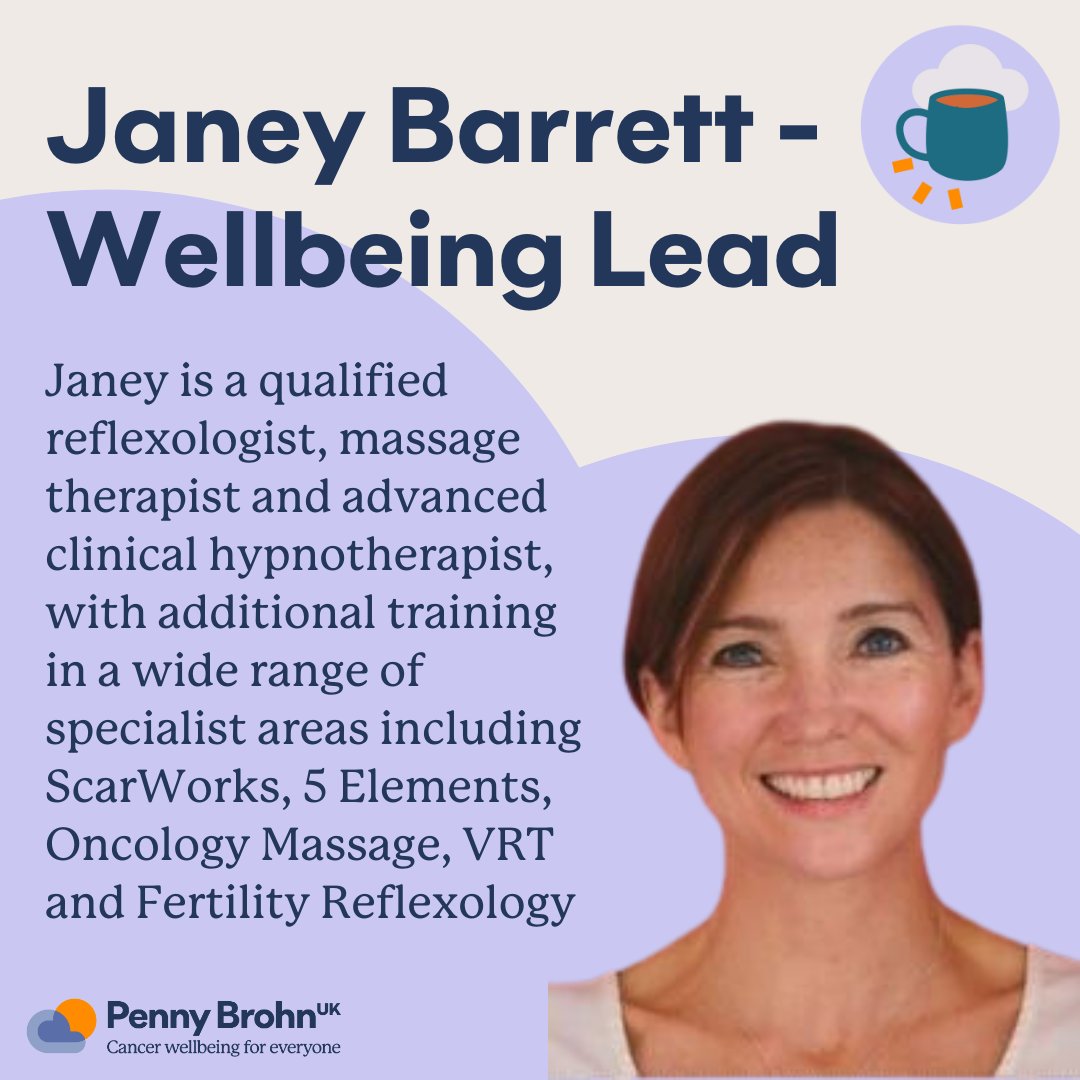 Meet the Wellbeing Team! ☕️☁️ April is Rest and Relax Month at Penny Brohn UK, and we are highlighting our amazing team. Meet Janey, our Wellbeing Lead. Read more about our Rest and Relax pillar 👉️ l8r.it/LRPs