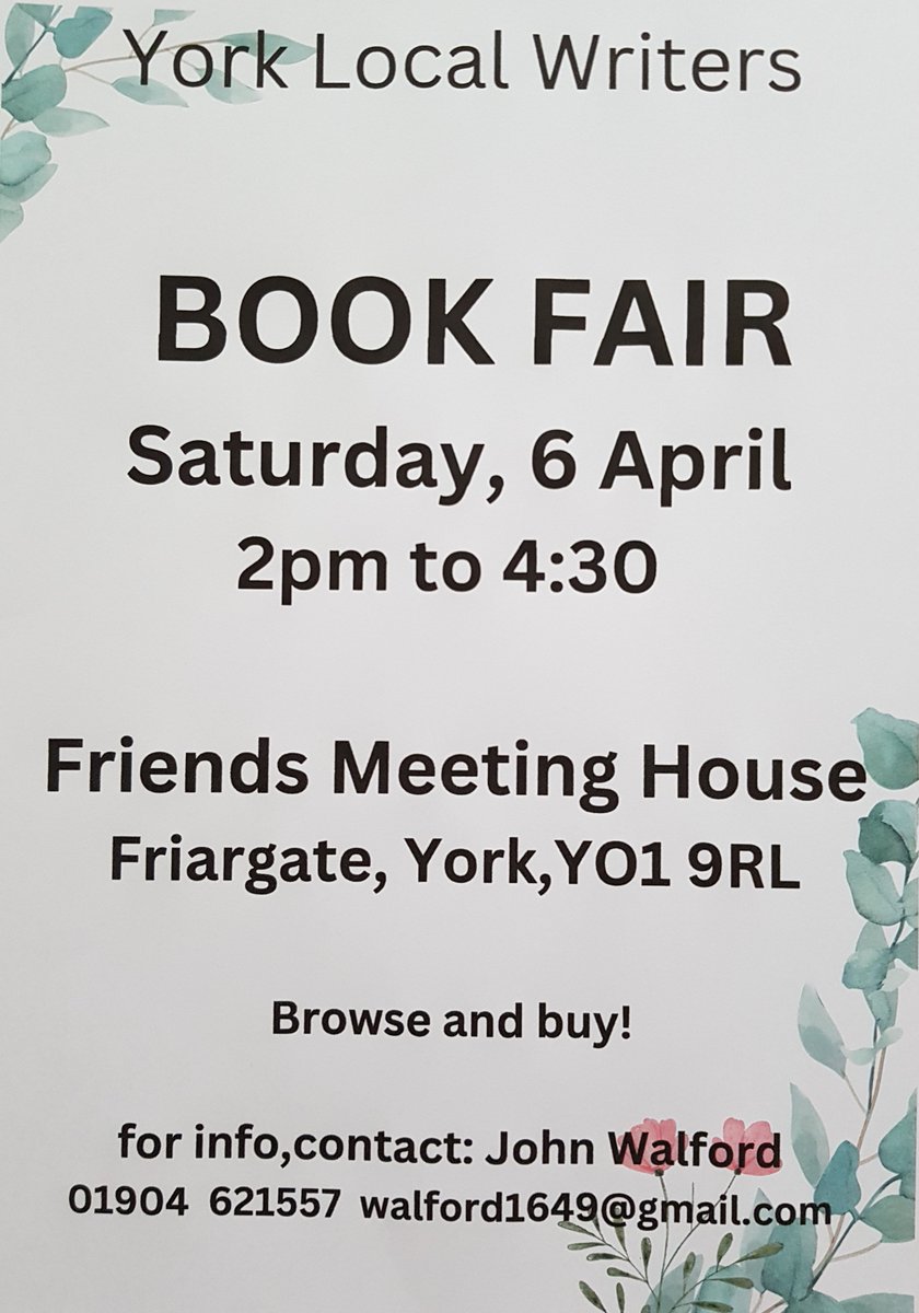 I hope you can join me this afternoon at the York Local Writers Book Fair.  Friends Meeting House Friargate (YO1 9RL).  Be great to see you there from 2.00 pm.

📚📔#Books #JacquesForêtMysteries #MissMoonshine #PathsAnthologies