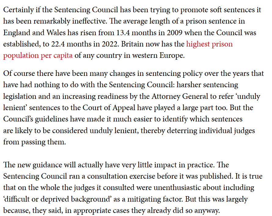 If the @SentencingCCL is stuffed with lefties trying to promote soft sentences it hasn't been very successful. Its latest guidance to judges will make no difference in practice. spectator.co.uk/article/no-pri…