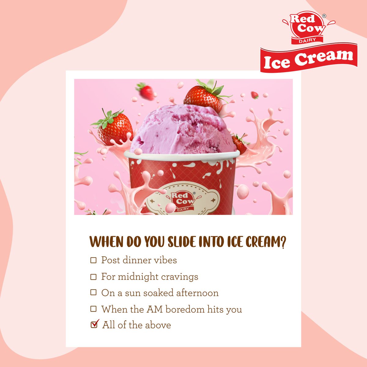 redcowdairykol's tweet photo. Head to your nearest Red Cow Dairy World in Goa & Kolkata for rich and creamy ice creams, sundaes, milk shakes and loads of fun!
#RedCowDairyWorld #RedCowDairy #RedCowIceCream #IceCream #KolkataDiaries #KolkataCity #KolkataSutra #KolkataBuzz #KolkataBloggers #KolkataTimes #Goa https://t.co/wAR4OrMvmd