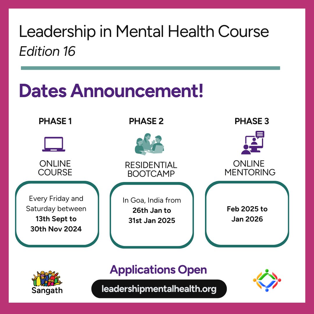 Our flagship course- Leadership in Mental Health- is back! Learn how to design and implement mental health programmes! Gain skills on how to scale programmes in low-resource settings. For more information, visit: leadershipinmentalhealth.org Stay tuned for updates! @abhiloquacious