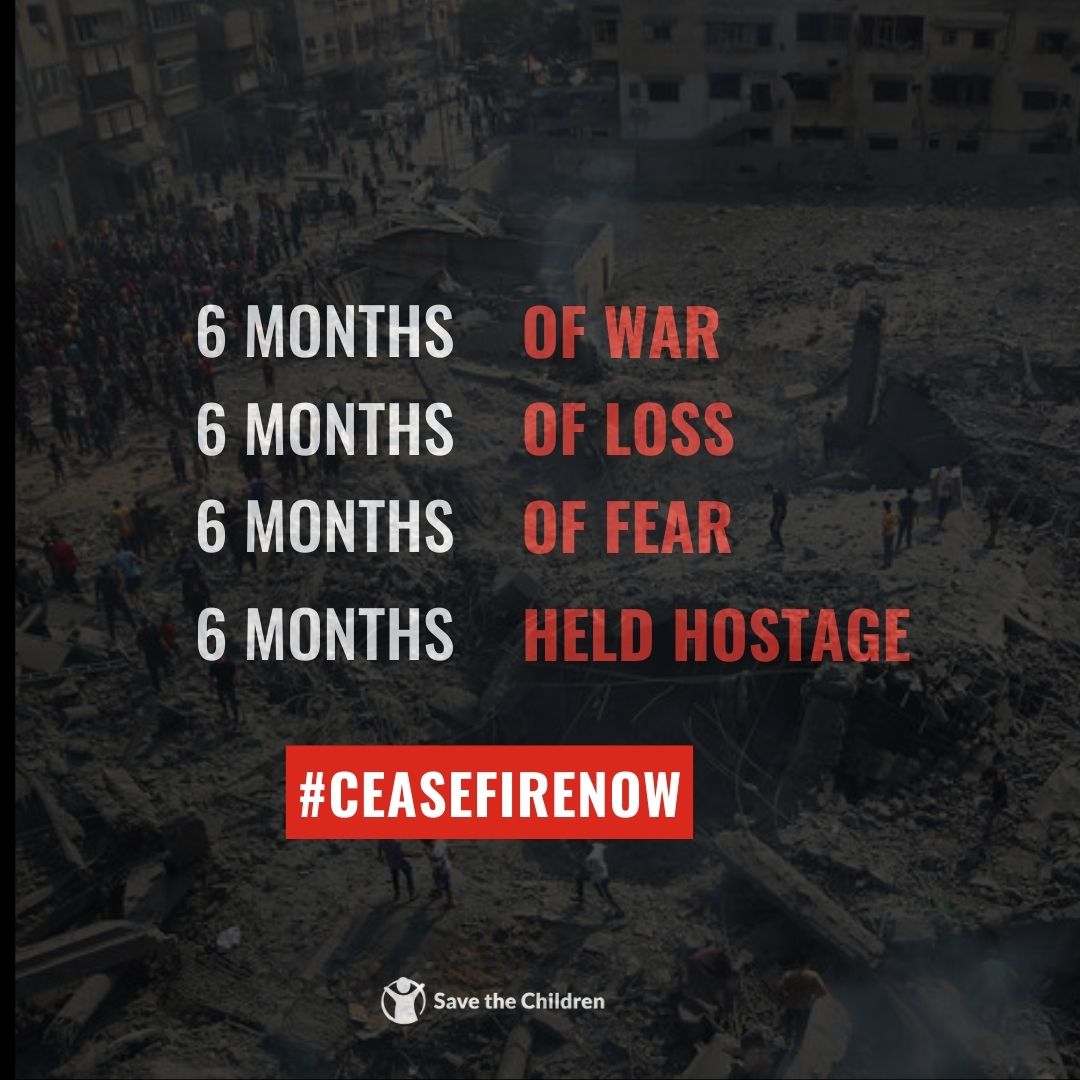 The past 6 months have been a collective failure of humanity. History will judge us all unless urgent action is taken to stop the suffering & destruction in #Gaza, release hostages & hold perpetrators to account. We need a #CeasefireNOW & unfettered humanitarian access.