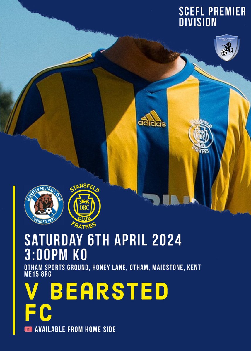 MATCHDAY | We travel to @Bearsted_FC this afternoon in a @SCEFLeague Fixture 📆 Saturday 6th April 2024 🆚 @Bearsted_FC ⏱️ 3:00pm Kick Off 📍 ME15 8RG 🏆 @SCEFLeague