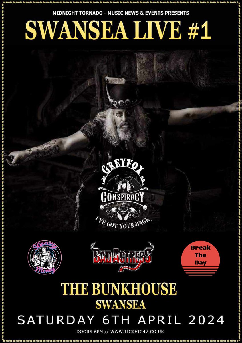 *TONIGHT* An evening of the finest #Southern & #Sleaze Rock in #Swansea!!! 4 bands for £7.50 at @TheBunkhouseSA1 - Only a few hours left to take advantage of this offer (15 remaining)!!! Info & tickets - facebook.com/share/p/cUTDgs… @MTMNAE @MTShows @badactressband @Ticket247uk