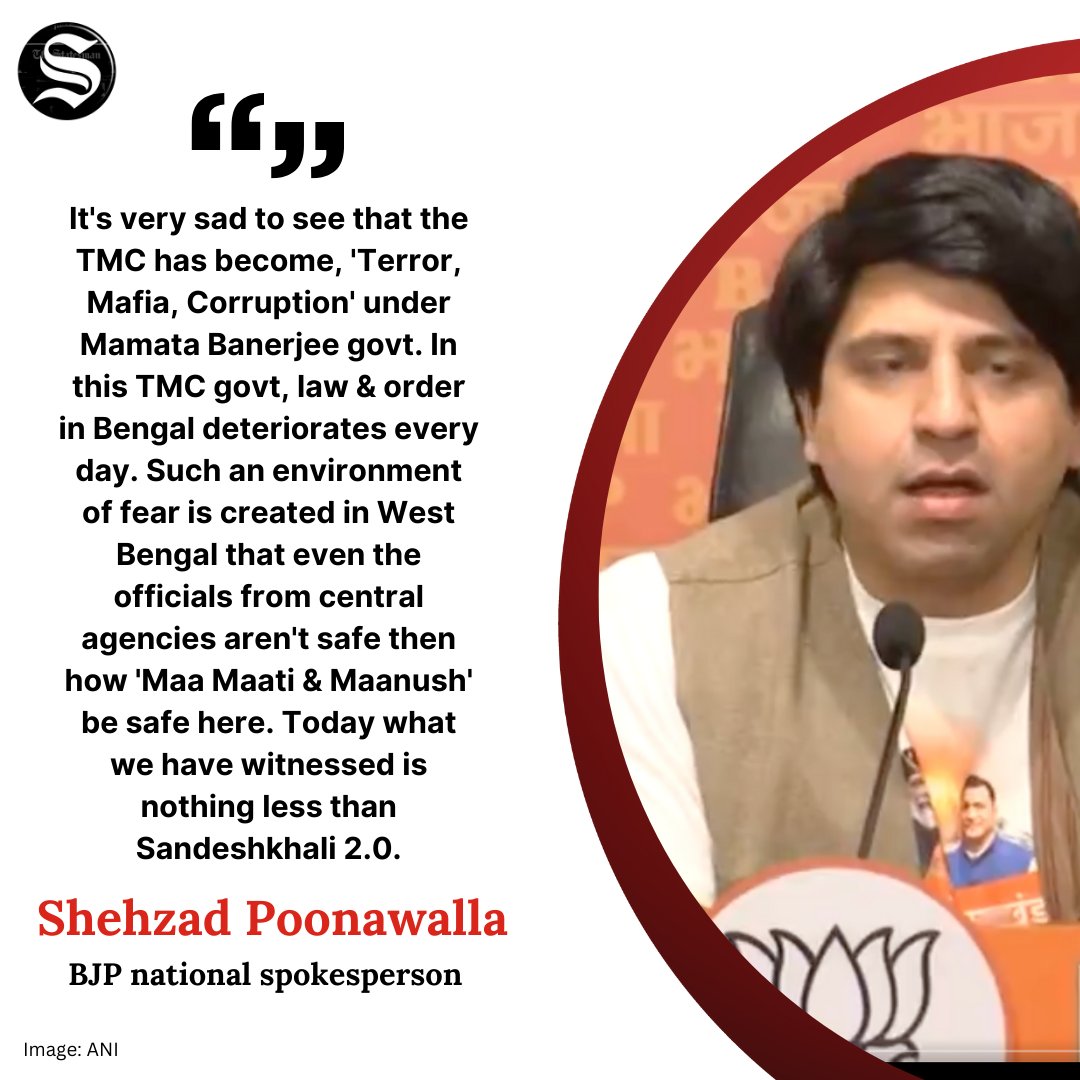 On the attack on officials of #NIA in Medinipur, BJP national spokesperson #ShehzadPoonawalla says, '... It's very sad to see that the #TMC has become, 'Terror, Mafia, Corruption' under #MamataBanerjee govt.......'

#LokSabhaElections2024 #BJP #politics #TheStatesman