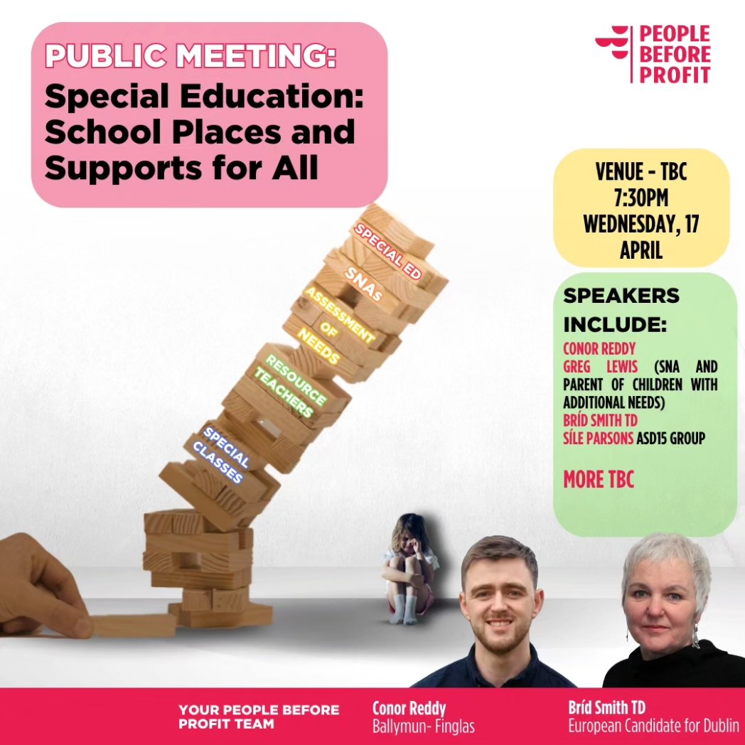 'Everytime you get over a hurdle, there's a brick wall in the way', the words of Greg Lewis, an SNA and parent struggling to get his son a place in Secondary school this Sept Join us for this meeting in Ballymun, where we hope to build a local campaign for #SEN resources