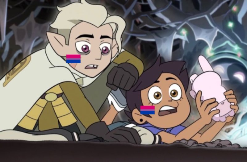 dailymlmwlw's tweet photo. today’s wlw &amp; mlm duo is hunter and luz from the owl house! 
they are both bisexual (canon) https://t.co/QmeMGqHfRO