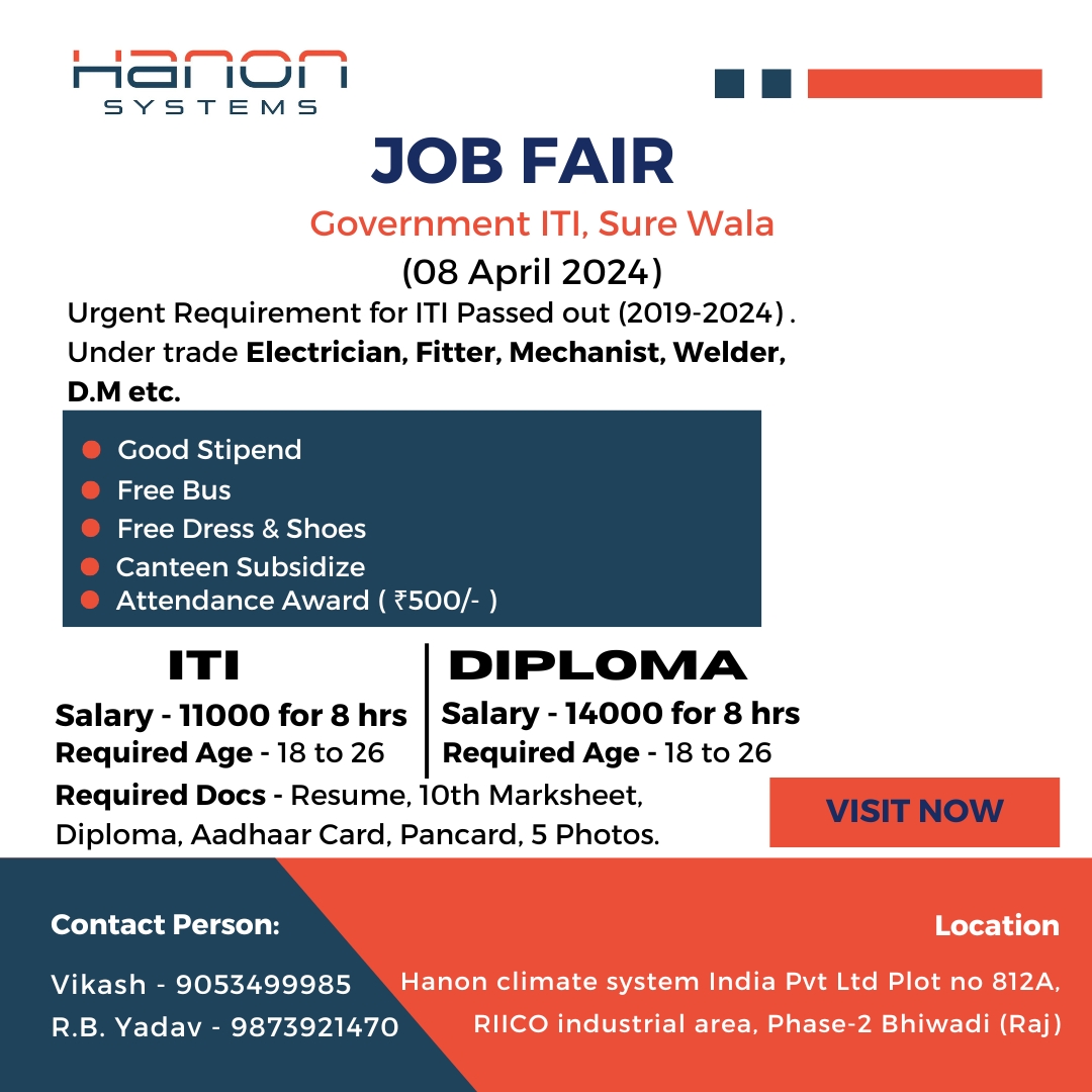 amass_skill's tweet photo. 📣 Attention all ITI/Diploma students about JOB Fair! 
Exciting news! Hanon company is hosting a job fair tailored just for you🤝
📅 Date: [08-04-2024]
🕒 Time: [9:00 am to 3:00pm]
🏢 Venue: [Government ITI, Sure Wala, Hissar]
#jobfair #Amass #asvpl #hanon #ITI # diploma https://t.co/sB92uBr3VY