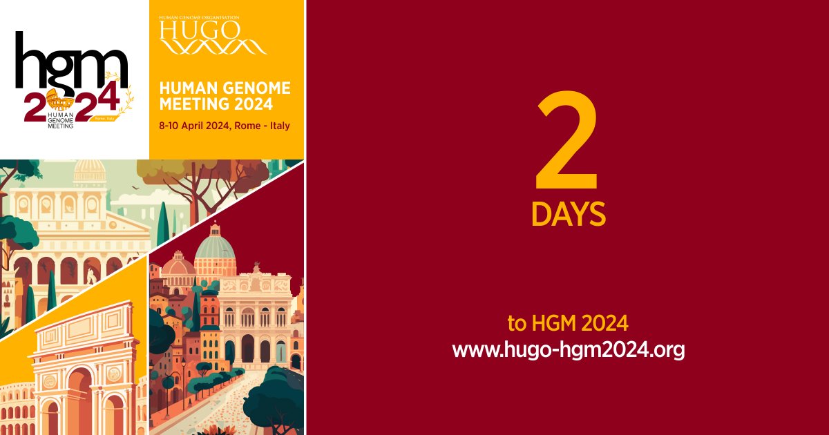 Only few days to Human Genome Meeting 2024 See you in Rome on Monday April 8! Full programme and information: hugo-hgm2024.org #HGM24 #HUGO2024 #humangenomemeeting