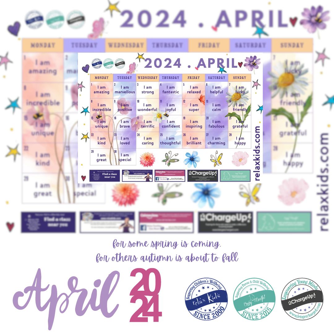 Let April be a month of laughter, love, and light. May it bring joy and positivity into every corner of your life. 🌼🌸

Download our April affirmation calendar today: relaxkids.com/calendar

#relaxkids #babymindful #chargeup #April #calendar #mentalhealthmatters #wellbeing