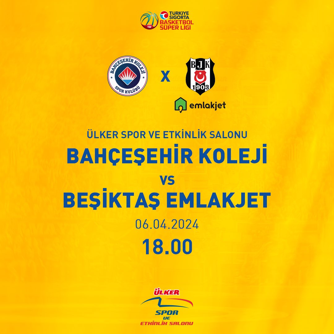 🏀Maç Günü! Türkiye Sigorta Basketbol Süper Ligi 26. Hafta maçında Bahçeşehir Koleji, Beşiktaş Emlakjet’i konuk ediyor.