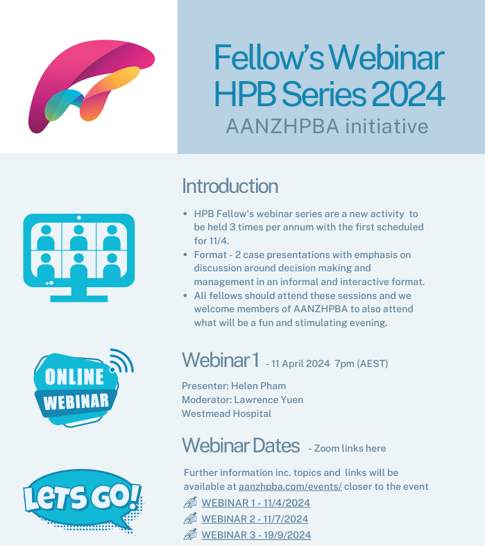 Excited for our inaugural HPB Fellow's webinar series, the first of which is on next Thu 11 April 7pm AEST! Led by the very excellent Drs Lawrence Yuen and Helen Pham @WestmeadSurgery aanzhpba.com/events/#171212…