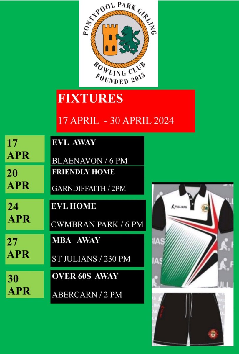 The Start of the Season is almost here. Hoping the Weather gets better over the next week to get on the Green to practice.
List of the upcoming games for our Club.